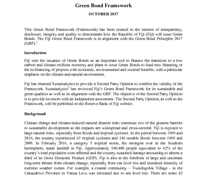 thumbnail of Fiji’s Green Bond Framework – October 2017