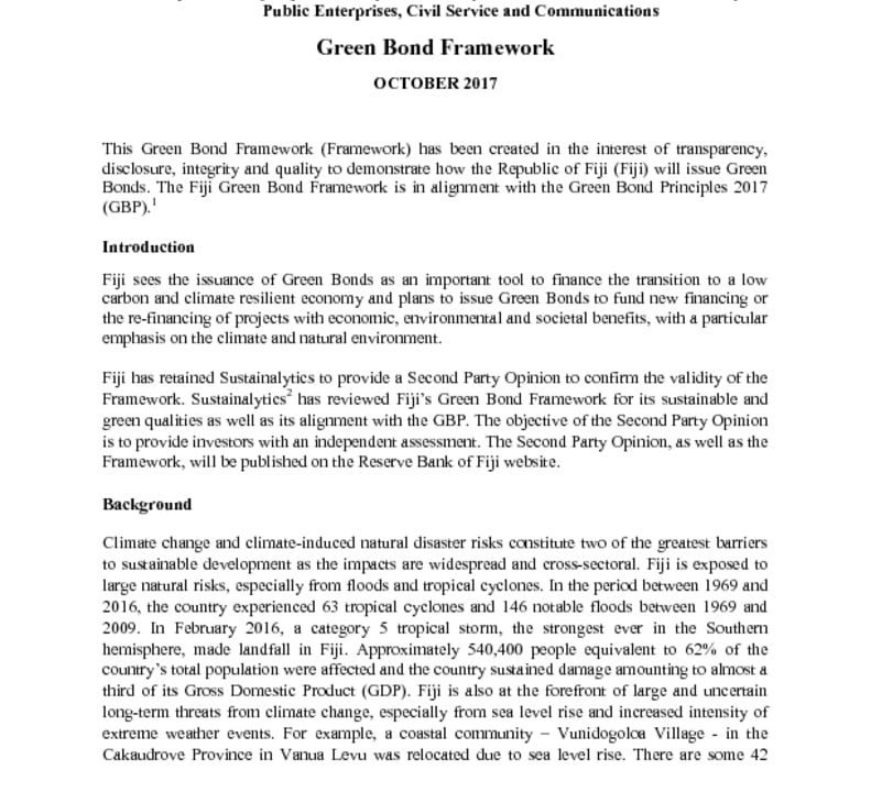 thumbnail of Fiji’s Green Bond Framework – October 2017