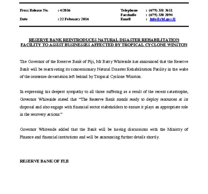 thumbnail of Press-Release-No-4-Reserve-Bank-Reintroduces-Natural-Disaster-Rehabilitation-Facility-to-Assist-Businesses-Affected-by-Tropical-Cyclone-Winston