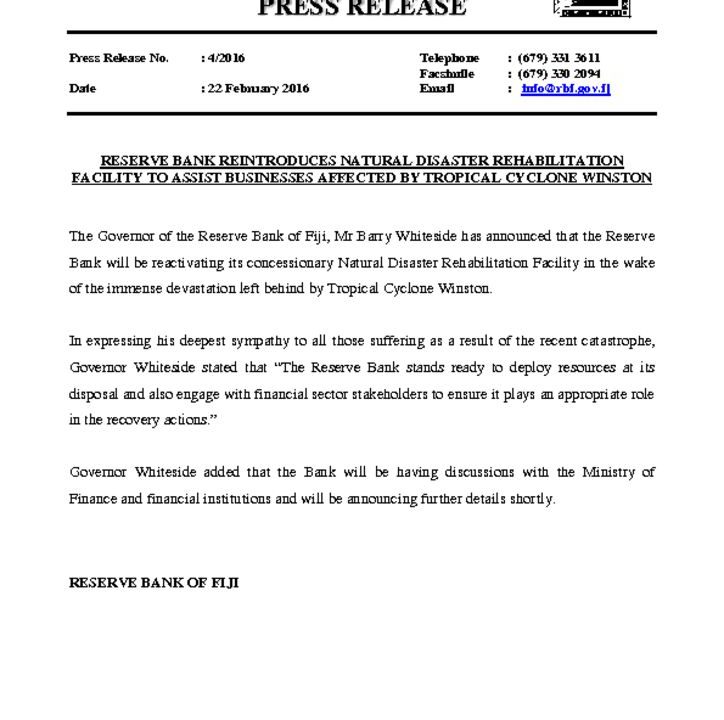 thumbnail of Press-Release-No-4-Reserve-Bank-Reintroduces-Natural-Disaster-Rehabilitation-Facility-to-Assist-Businesses-Affected-by-Tropical-Cyclone-Winston