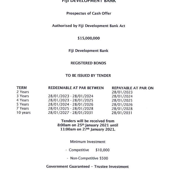 thumbnail of Fiji Development Bank Bond Issue No. 1 of 2021 – 28 January 2021